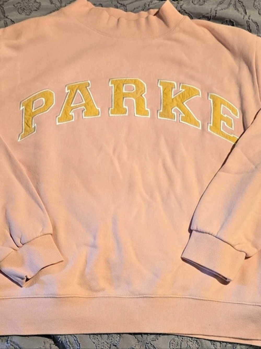 NWOT PARKE Pink & Yellow Varsity Mock Neck Sweatshirt Size XXL